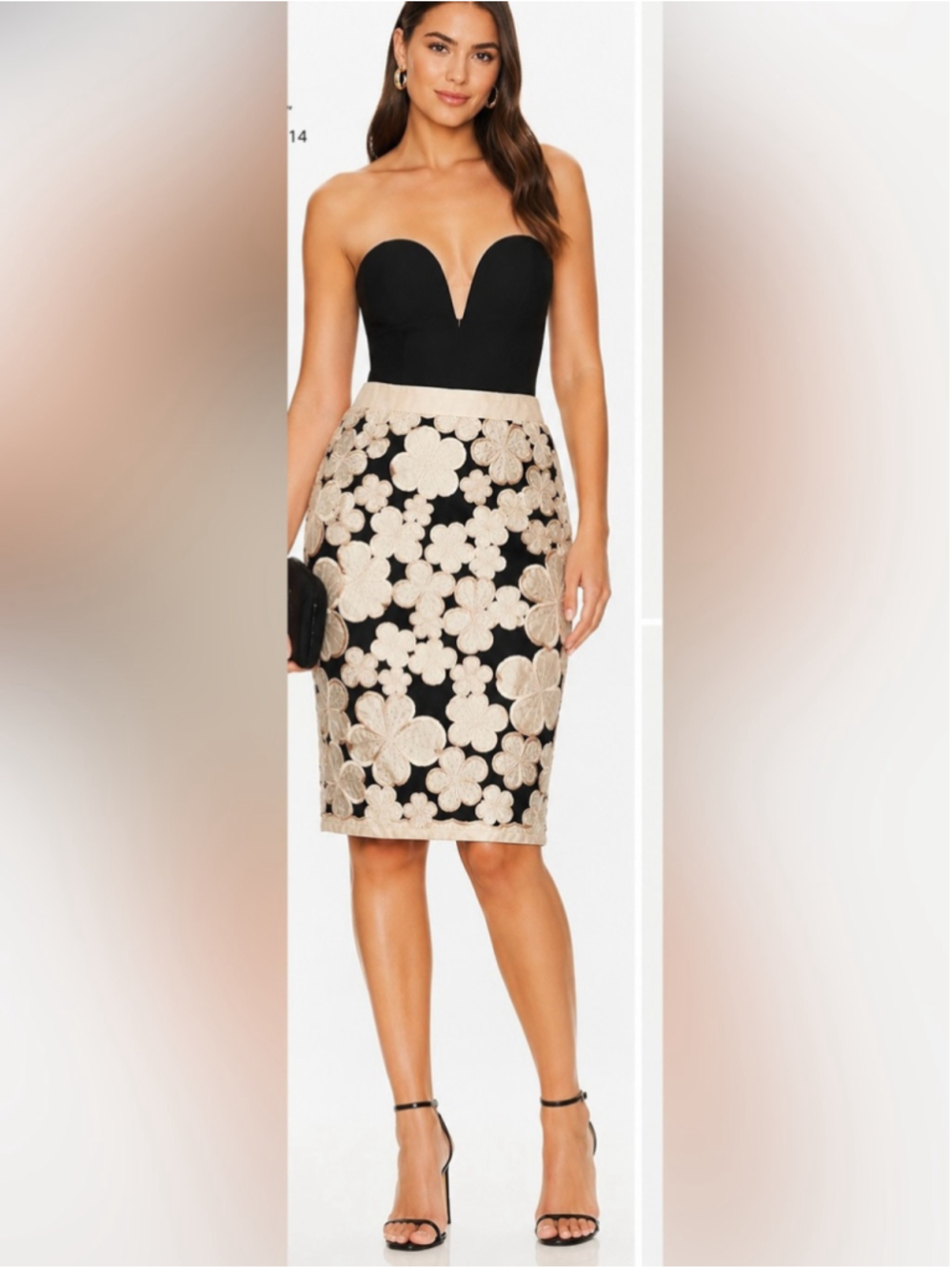 MARISA BARATELLI Black Floral Appliqué Pencil Skirt - Cream Flower Accents